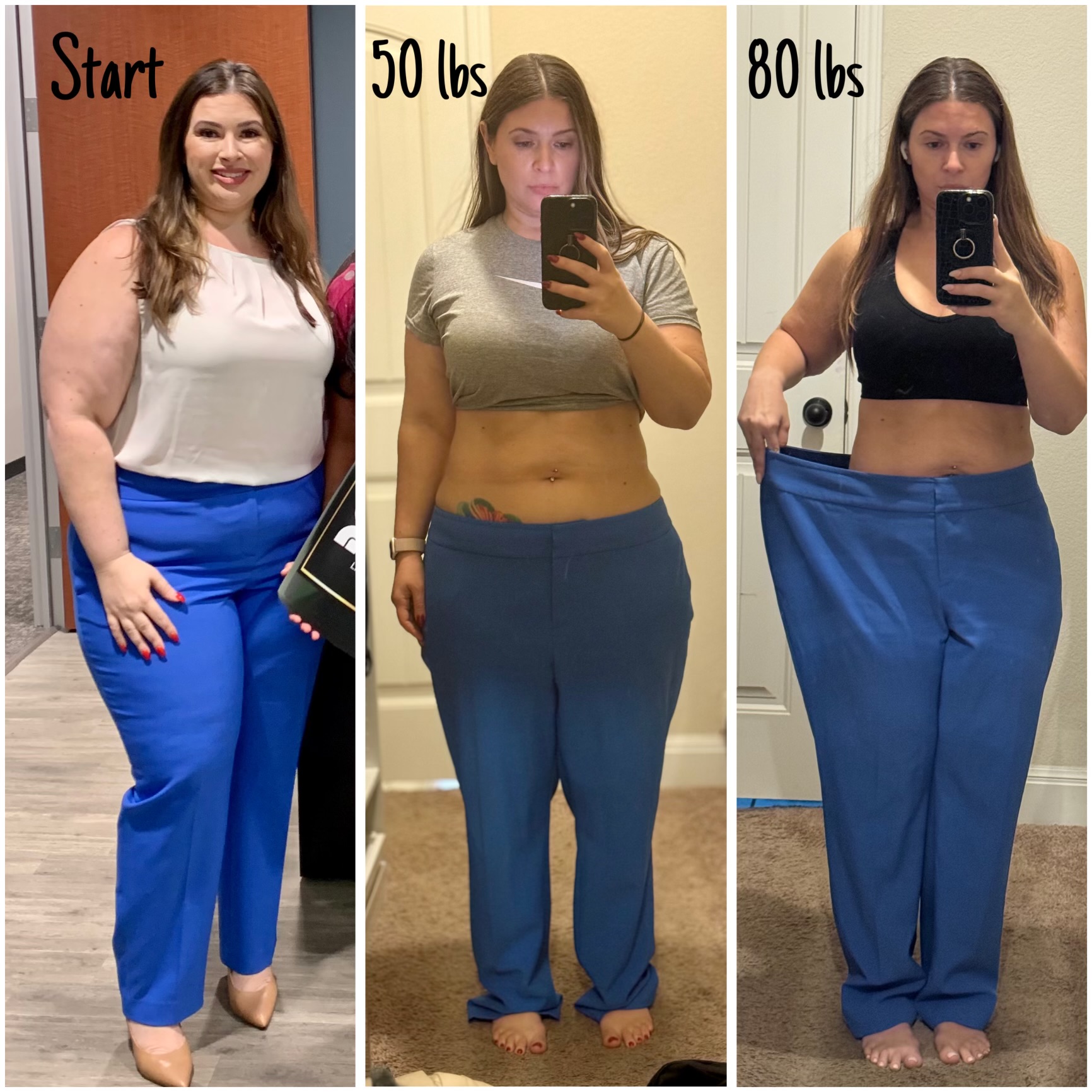 3SIX5 Fitness client transformation: start, 50 lbs lost and 80 lbs lost